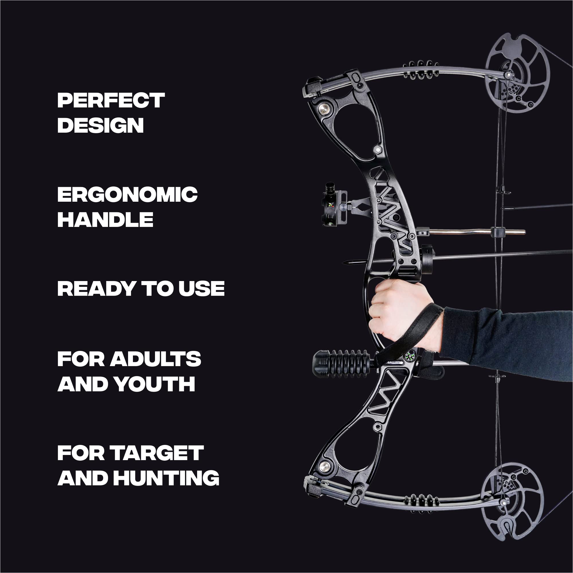 BALLISTA Universal X Compound Bow Package for Adults for Target and Hunting, Right Left Handed, 310 fps, 40-65 lbs Draw Weight, No Bow Press Needed