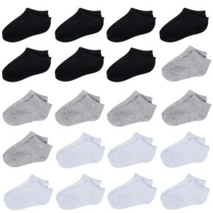 tenpluszero 20 pairs toddler kids socks half cushion low cut ankle socks boy girl athletic socks(black,white,gray,6-8 years)