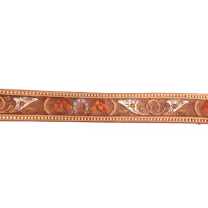 Needzo Painted Horse Decorative Leather Belt, Intricate Carved Floral Designs, Western Cowboy Apparel for Men and Women, Utility Tool Belts, Country Themed Wild West Gifts, Made in Mexico, Size 36