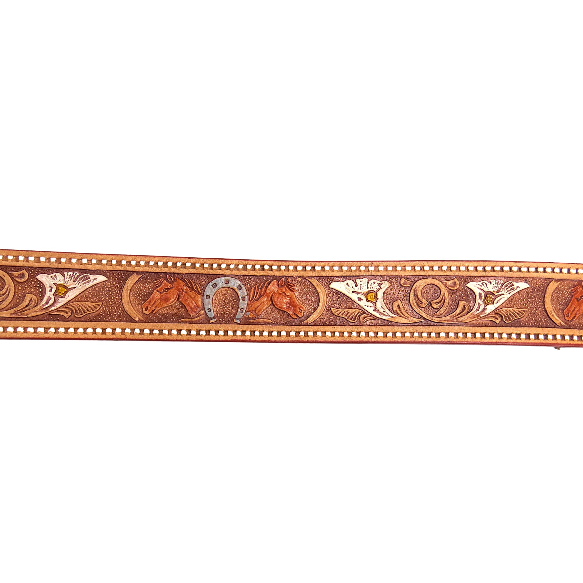 Needzo Painted Horse Decorative Leather Belt, Intricate Carved Floral Designs, Western Cowboy Apparel for Men and Women, Utility Tool Belts, Country Themed Wild West Gifts, Made in Mexico, Size 36