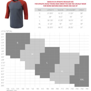 KNQR Mens Casual Basic Soft Tagless 3/4 Sleeve Active Sports Running Hiking Baseball Tee Shirts Black/Flame Red M