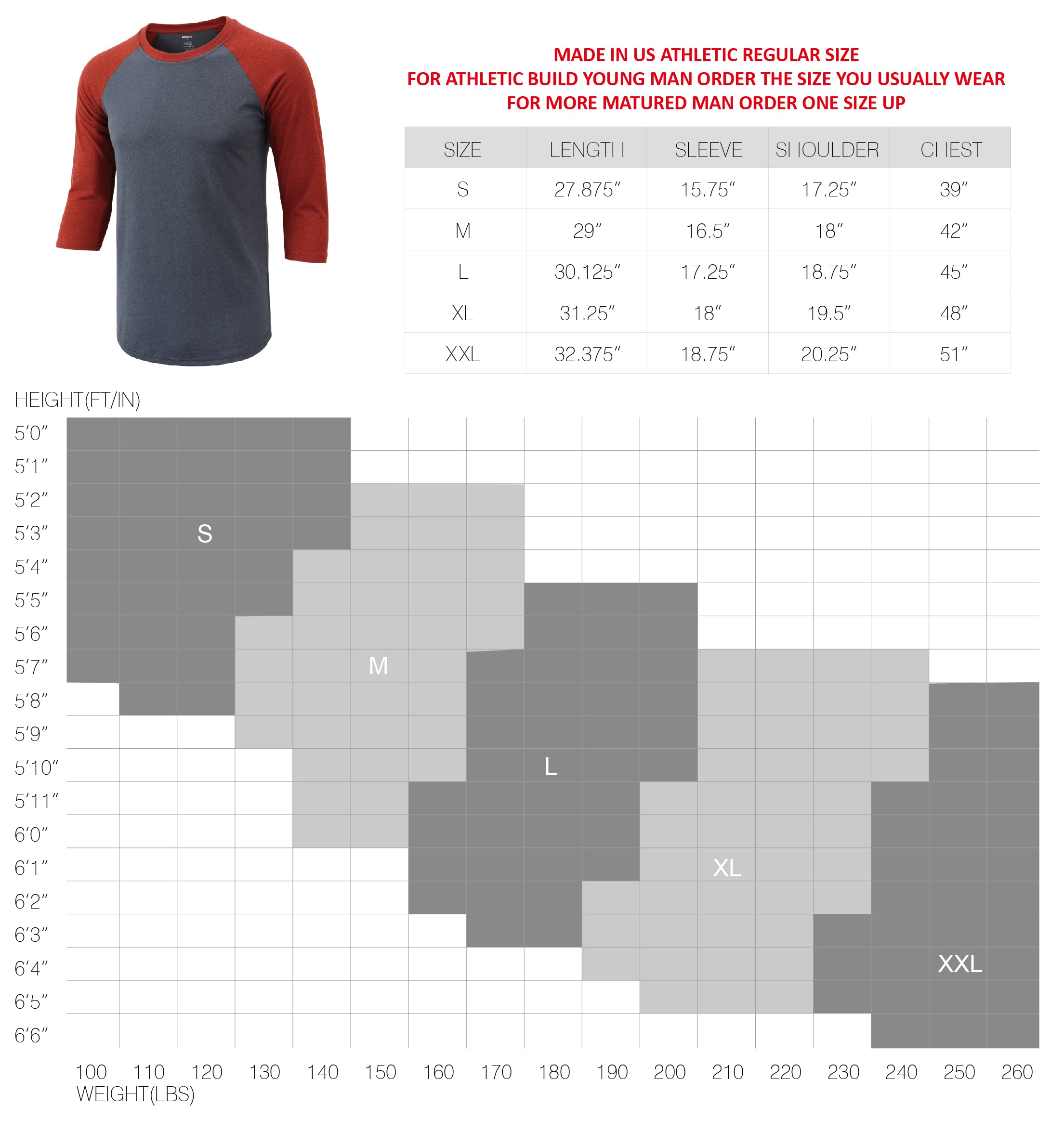 KNQR Mens Casual Basic Soft Tagless 3/4 Sleeve Active Sports Running Hiking Baseball Tee Shirts Black/Flame Red M