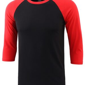 KNQR Mens Casual Basic Soft Tagless 3/4 Sleeve Active Sports Running Hiking Baseball Tee Shirts Black/Flame Red M