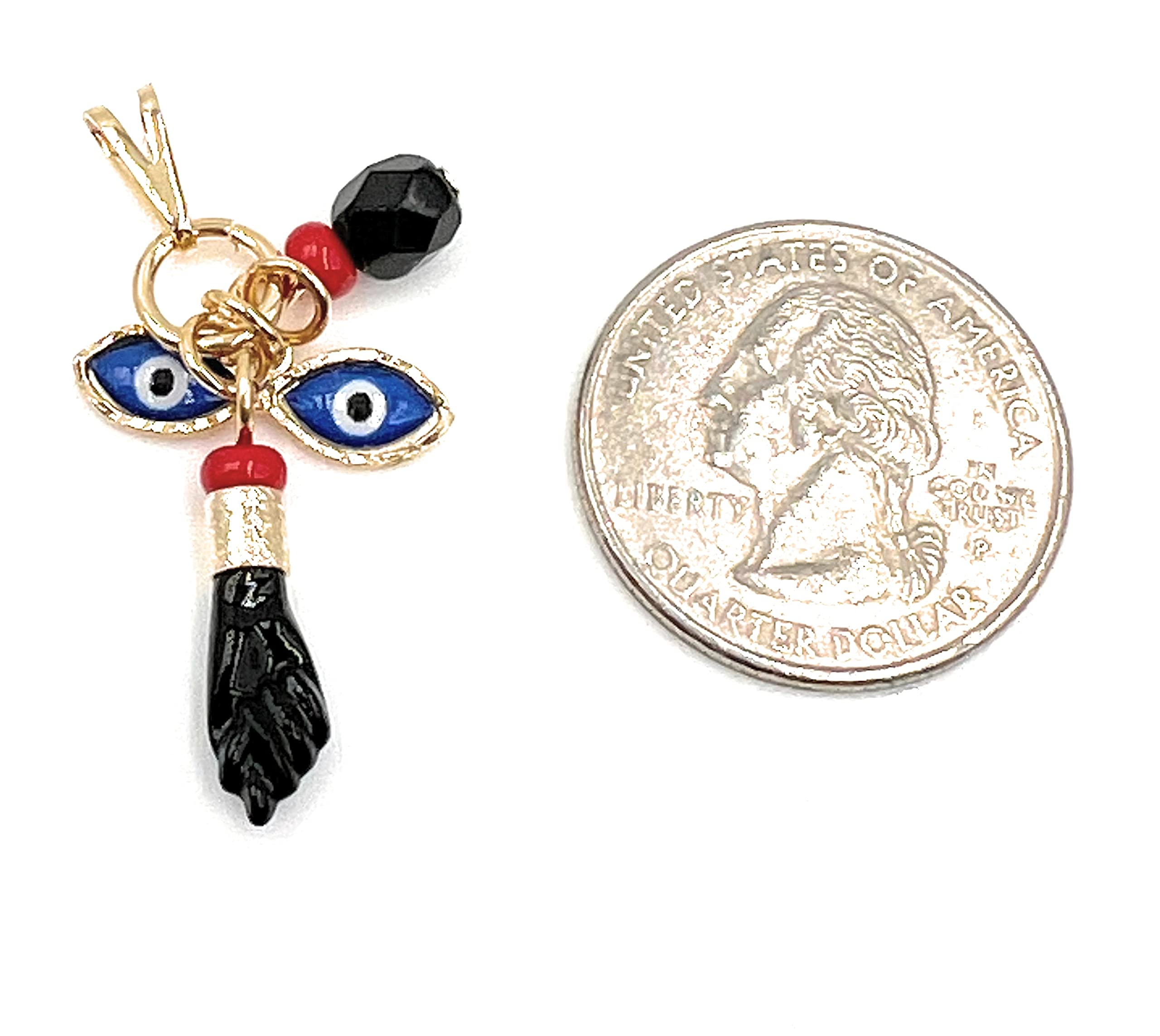 Gold Filled Azabache Pendant Prosperity & Good Fortune Evil Eye Protection Jewelry