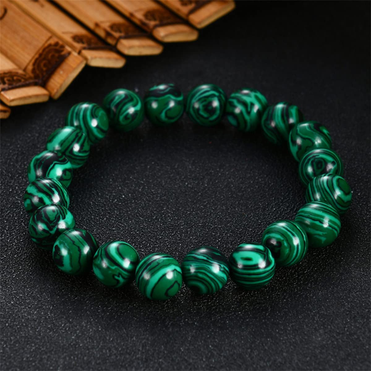 6/8/10/12/14mm Round Natural Malachite Beaded Bracelet Dainty Gemstone Bangle Malachite Stone Stretch Bracelets Yoga Healing Crystals Quartz Chakra Bracelet for Women Men Girls Gifts-C 10mm