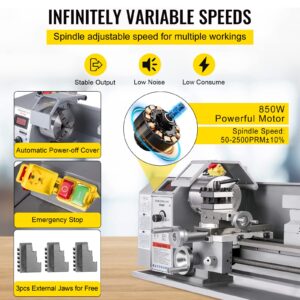 VEVOR Metal Lathe, 210x800 Mini Lathe Machine, 2500 RPM Variable Speed Change, 850W Precision Mini Lathe, Metal Working Lathe with Brushless Motor, Milling Machine for Various Metal Turning