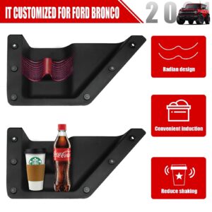 Mabett Front Door Storage Pockets for Ford Bronco Accessories 2021 2022 2023 2024, Side Door Organizer Box fit Bronco 2/4-Door, Insert Cup Holder(2PCS)