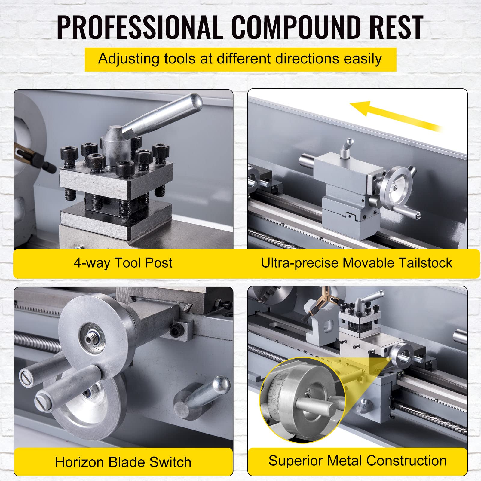 VEVOR Metal Lathe, 210x800 Mini Lathe Machine, 2500 RPM Variable Speed Change, 850W Precision Mini Lathe, Metal Working Lathe with Brushless Motor, Milling Machine for Various Metal Turning