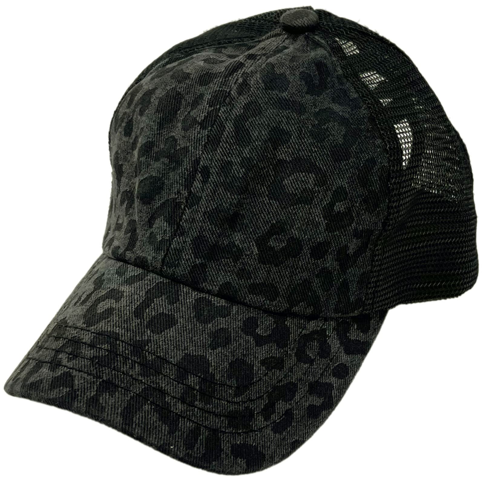 C.C Ponytail Criss Cross Messy Buns Ponycaps Baseball Cap Dad Trucker Mesh Hat (Stone Washed Leopard Black)