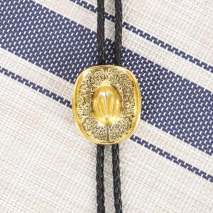 Bolo Ties for Men Western - 3D Cowboy Hat Bolo Tie Design with Vintage Cowboy Boots Bolo Tie Western Bolotie Cowboy Bola Tie (Gold Cowboy Hat Tie)