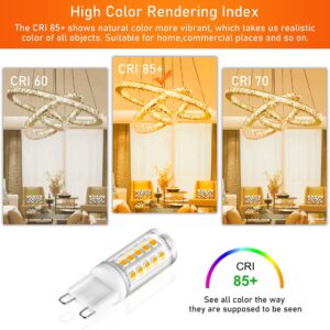 winshine 10 Pack G9 LED Bulb 4W (40W Halogen Equivalent) 2700K Soft White, T4 Chandelier Light Bulbs G9 Bi Pin Ceramic Base, No-Flicker 120V AC 400 Lumen 360°Beam Angle No-Dimmable