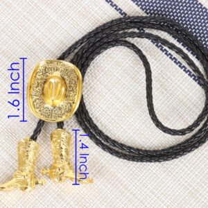 Bolo Ties for Men Western - 3D Cowboy Hat Bolo Tie Design with Vintage Cowboy Boots Bolo Tie Western Bolotie Cowboy Bola Tie (Gold Cowboy Hat Tie)