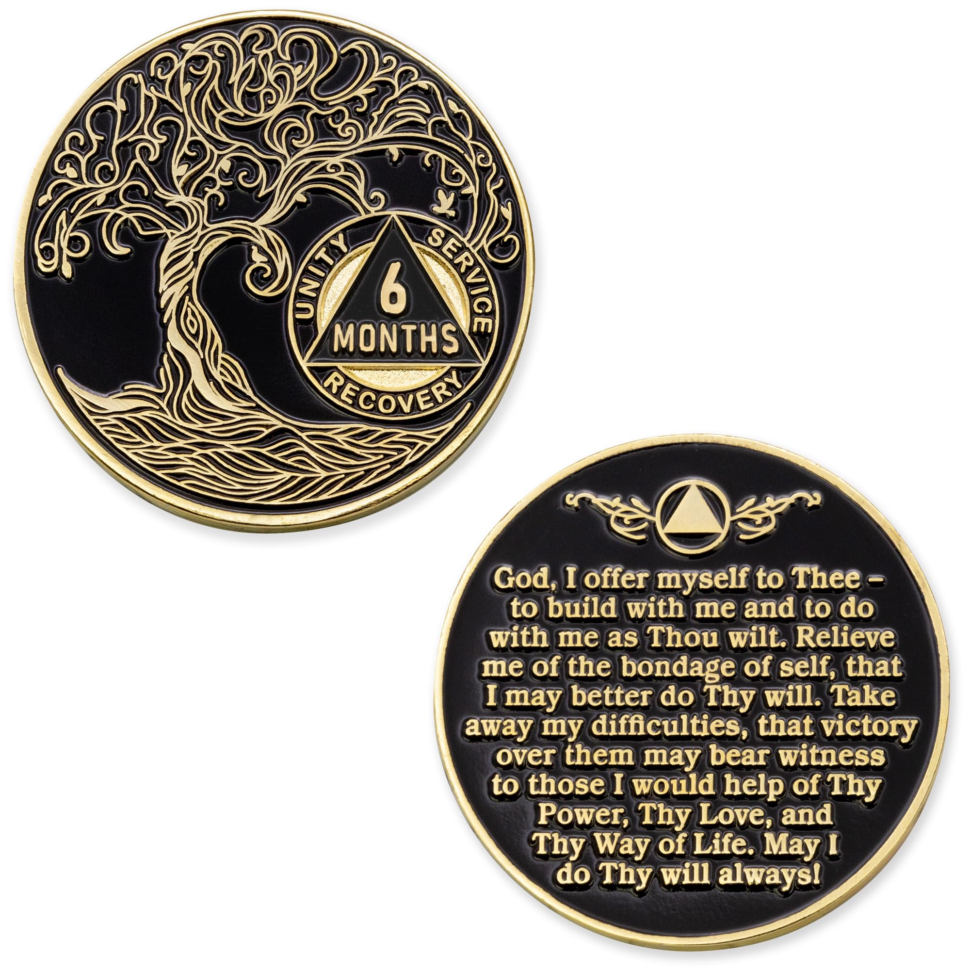 6 Months Sobriety Mint Twisted Tree of Life Gold Plated AA Recovery Medallion/Chip/Token - Black