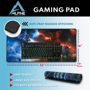 Alpine Innovations Surface Mat with Stitched Edges | Giant Mouse Pad 16” x 33” | Durable Non-Slip Rubber Base | Computer Keyboard Pad for Desktops | Tactical