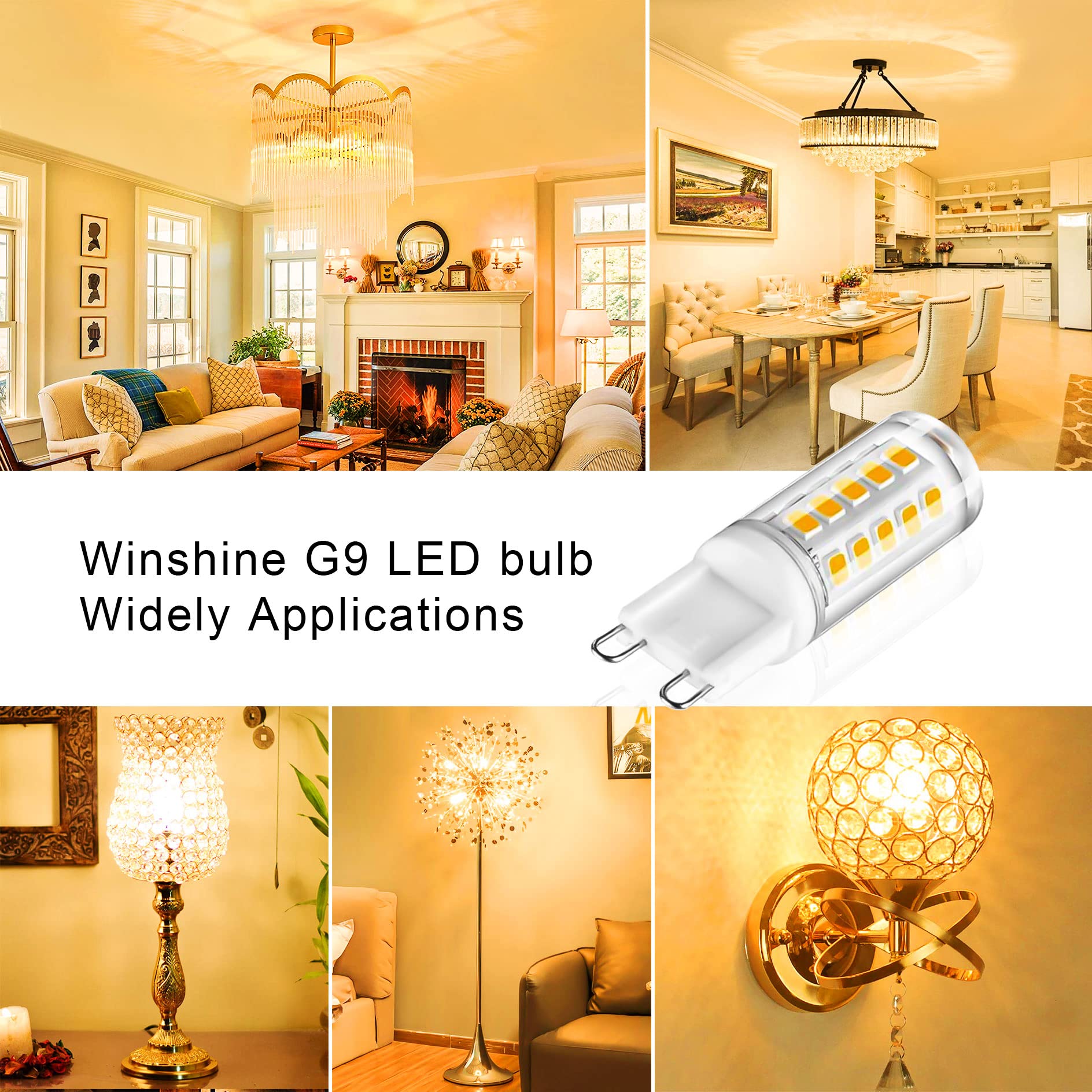 winshine 10 Pack G9 LED Bulb 4W (40W Halogen Equivalent) 2700K Soft White, T4 Chandelier Light Bulbs G9 Bi Pin Ceramic Base, No-Flicker 120V AC 400 Lumen 360°Beam Angle No-Dimmable