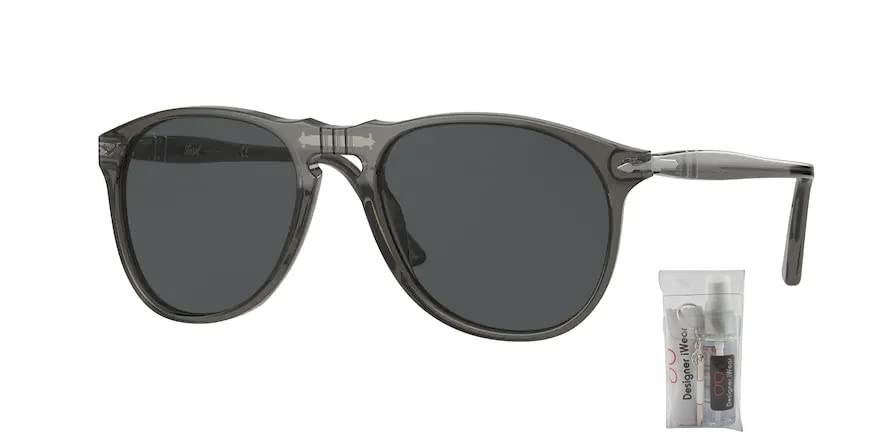 Persol PO9649S 1103B1 55MM Taupe Grey Transparent/Dark Grey Aviator Sunglasses for Men + BUNDLE With Designer iWear Eyewear Kit