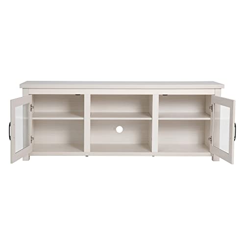 Flash Furniture Sheffield Engineered Wood TV Stand for 80" TVs, Media Console/TV Cabinet with 3 Adjustable Shelves and Glass Doors, White Wash Finish