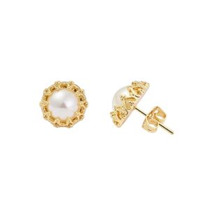 Magna Bijoux 14k Gold plated Brass Crown Pearl Stud Earrings (Gold Pearl)