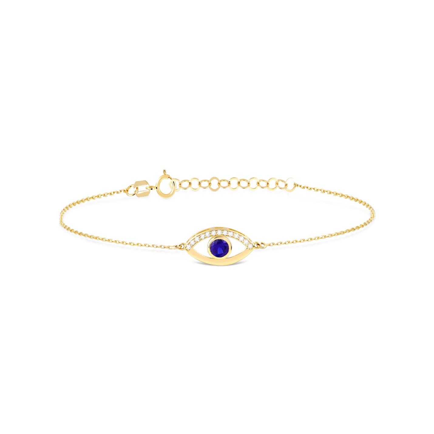 GELIN Diamond and Sapphire Evil Eye Bracelet | 14K Yellow Gold Evil Eye Bracelets for Women | Adjustable 6-7"