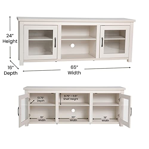 Flash Furniture Sheffield Engineered Wood TV Stand for 80" TVs, Media Console/TV Cabinet with 3 Adjustable Shelves and Glass Doors, White Wash Finish