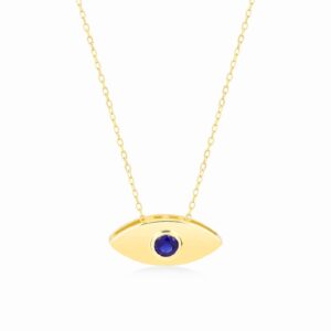 GELIN 14k Solid Gold Evil Eye with Diamond Sapphire Necklace for Women