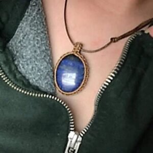 Natural Lapis Lazuli Gemstones Necklace, Discovery of Witches, Diana Bishop Necklace, Oval Lapis pendant and rope chain, blue, brown