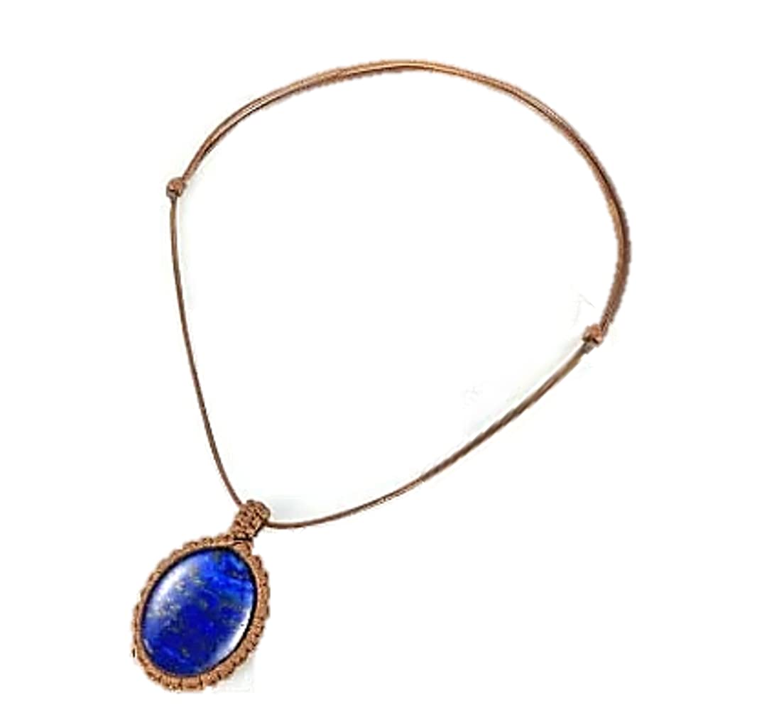 Natural Lapis Lazuli Gemstones Necklace, Discovery of Witches, Diana Bishop Necklace, Oval Lapis pendant and rope chain, blue, brown