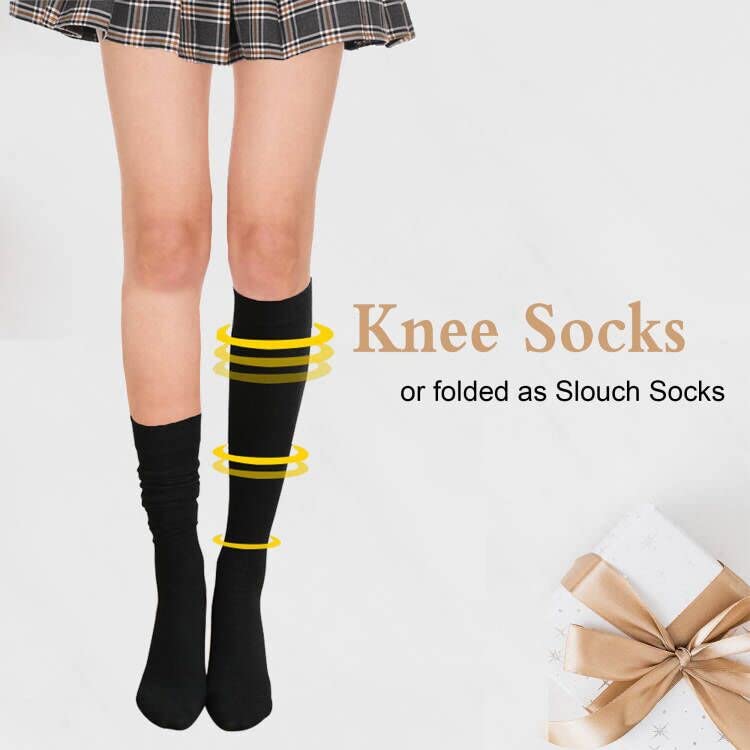 DOOVID Casual Knee High Socks for Women Tube Socks Elasticity Athletic Socks Thin Stripe Knee High Stockings White One Size