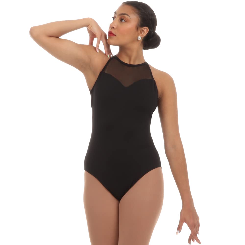 Alexandra Collection Sweetheart Mesh High Neck Scoop Back Leotard for Women