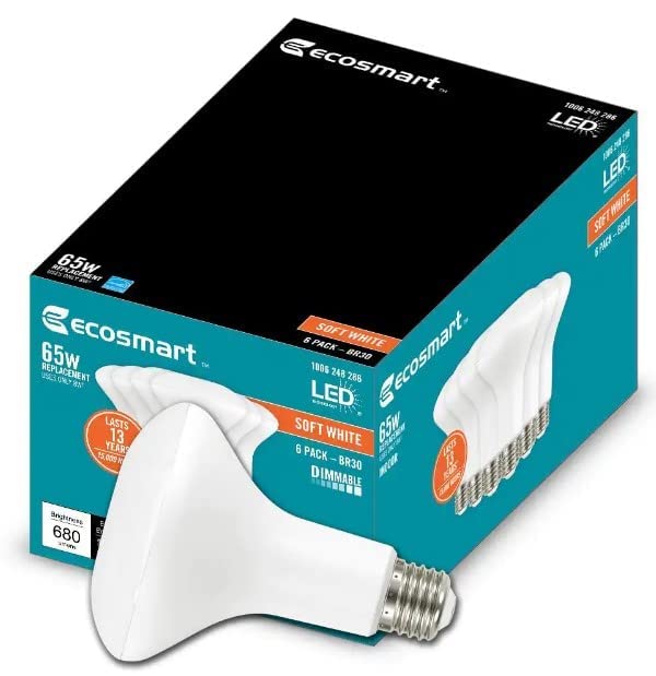 EcoSmart 65-Watt Equivalent BR30 Dimmable Energy Star LED Light Bulb Soft White (12-Pack)