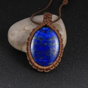 Natural Lapis Lazuli Gemstones Necklace, Discovery of Witches, Diana Bishop Necklace, Oval Lapis pendant and rope chain, blue, brown