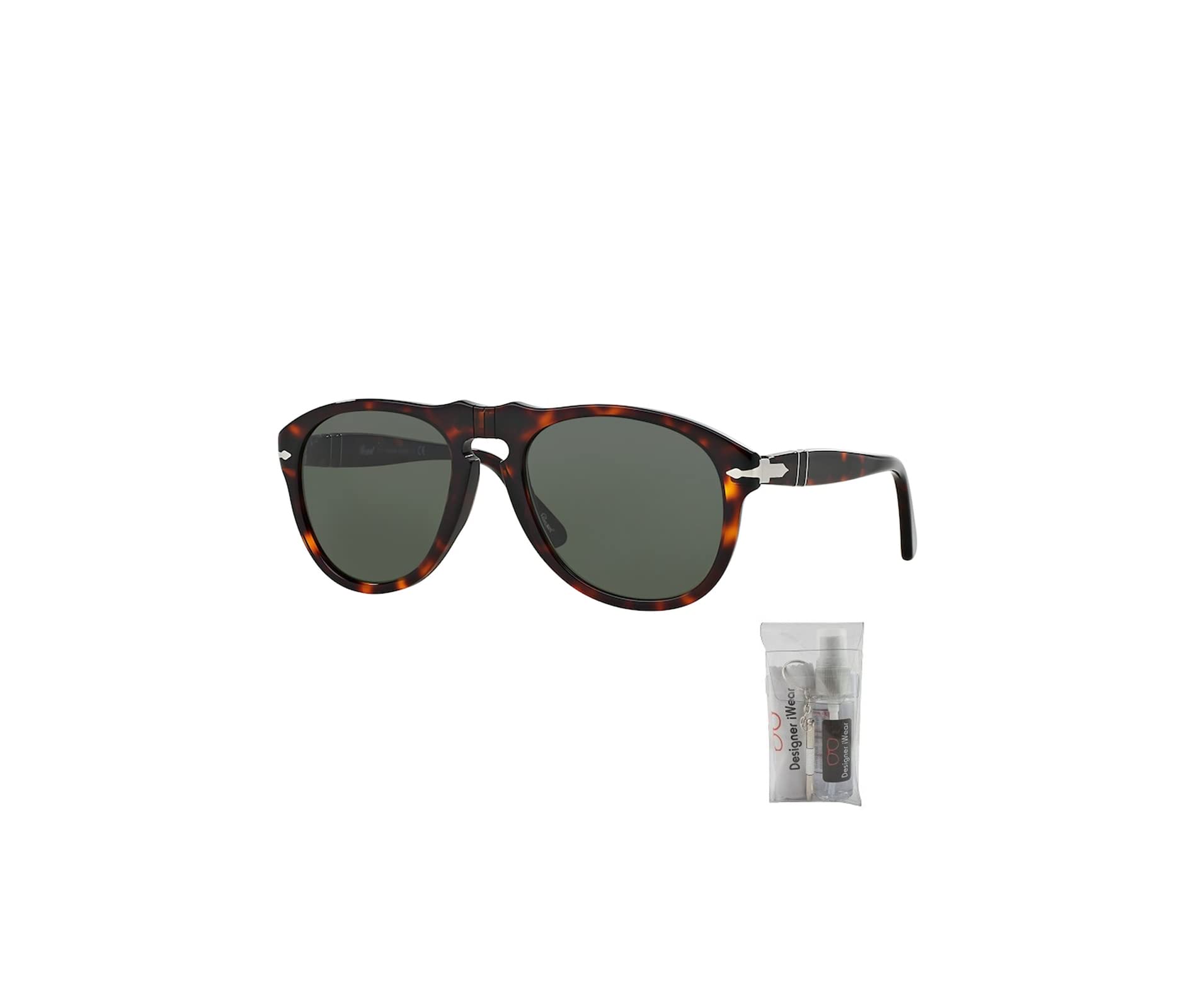 Persol PO0649 24/31 56MM Havana/Green Aviator Sunglasses for Men + BUNDLE With Designer iWear Eyewear Kit