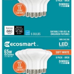 EcoSmart 65-Watt Equivalent BR30 Dimmable Energy Star LED Light Bulb Soft White (12-Pack)