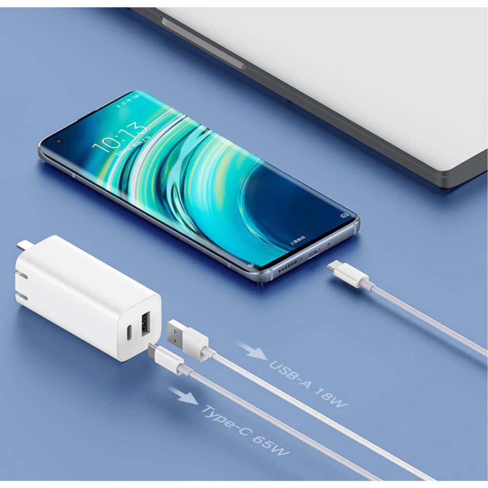 Xiaomi MI 65W GaN Charger - USB Type A + USB Type C, Small and Portable Fast Travel Charger