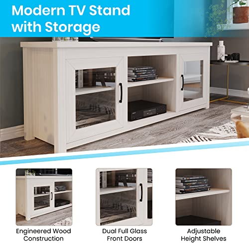 Flash Furniture Sheffield Engineered Wood TV Stand for 80" TVs, Media Console/TV Cabinet with 3 Adjustable Shelves and Glass Doors, White Wash Finish