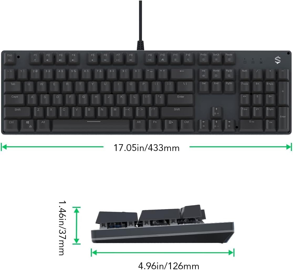 Black Shark Red Switch Mechanical Keyboard, 104 Keys Gaming Keyboard with RGB Backlit Quiet Computer Keyboard, All-Metal Panel, USB Wired Keyboard for PC Windows Mac Gamers