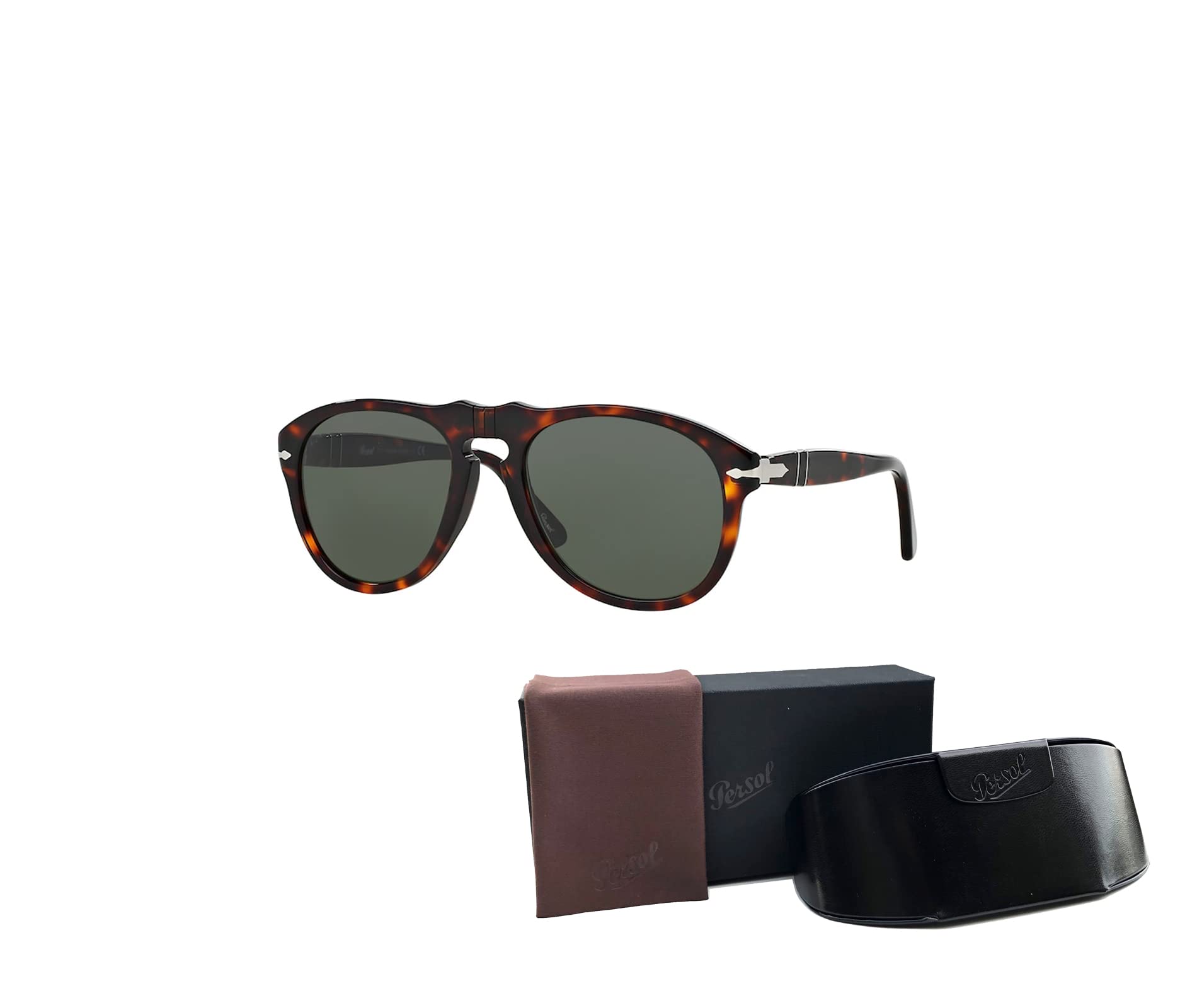 Persol PO0649 24/31 56MM Havana/Green Aviator Sunglasses for Men + BUNDLE With Designer iWear Eyewear Kit