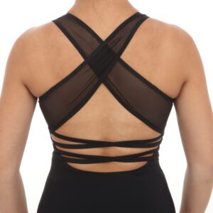 Alexandra Collection V-Neck Mesh Panel Cut Out Wide Strap Back Leotard for Women