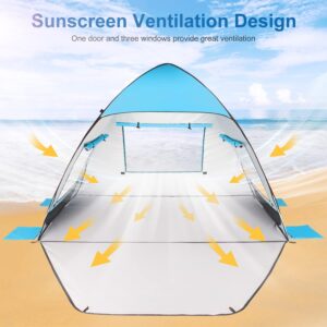 TOBTOS UPF 50+ Pop Up Beach Tent, Beach Umbrella, Automatic Sun Shelter 2-3 People UV Protection Portable Sunshade, Easy Set Up Baby Canopy Cabana, Lightweight with Carry Bag