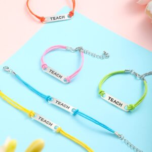 24 Pieces Teach Blessing Bracelets Colorful Greeting Bracelets Graduation Gifts for Women Men Teacher Appreciation Bracelet Graduation Gift Blessing Teacher's Day Gift Presents (Novel Style)