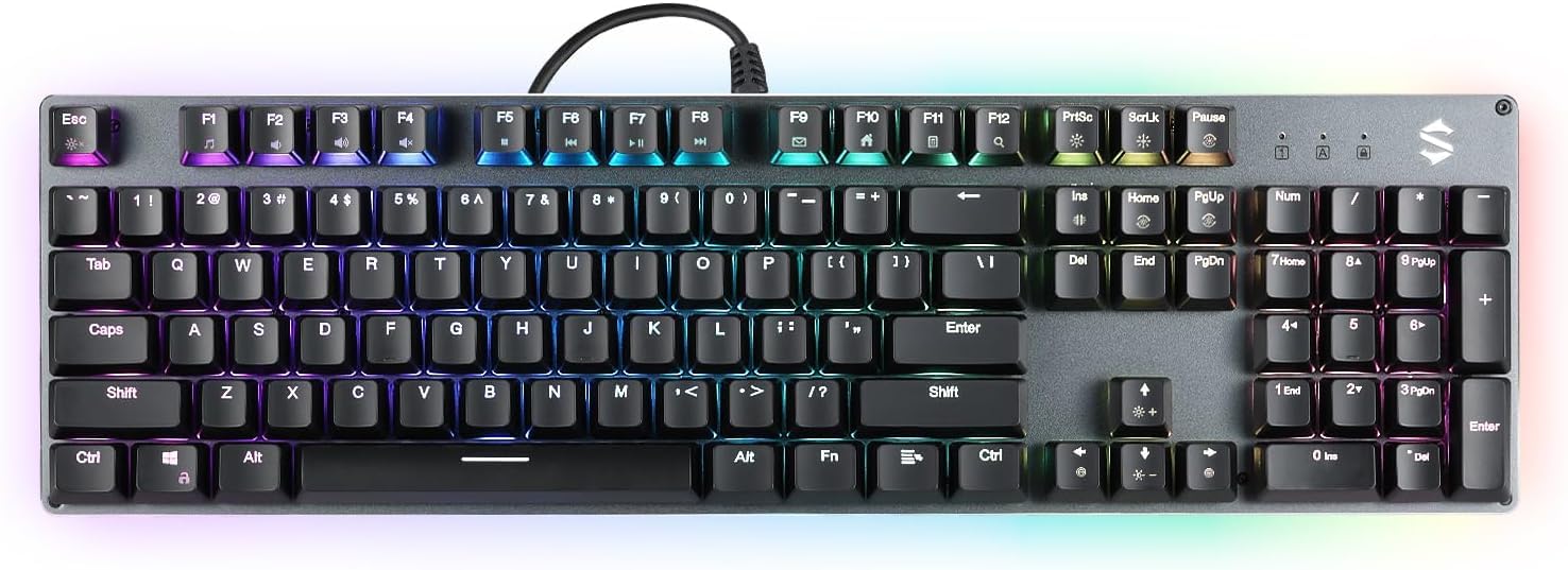 Black Shark Red Switch Mechanical Keyboard, 104 Keys Gaming Keyboard with RGB Backlit Quiet Computer Keyboard, All-Metal Panel, USB Wired Keyboard for PC Windows Mac Gamers