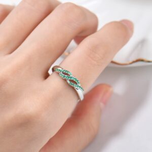 STARCHENIE Sterling Silver Rings Crisscross Crosscover Wave Rings for Women size7 Emerald color