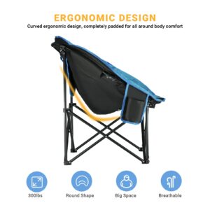 KingCamp Moon Saucer Camping Large Padded Folding Portable Heavy Duty Comfy Sofa Chair Supports 300lbs with Cup Holder and Carry Bag for Lawn Patio Sports, 27. 6" × 33. 5" × 31. 5", Black/RoyalBlue