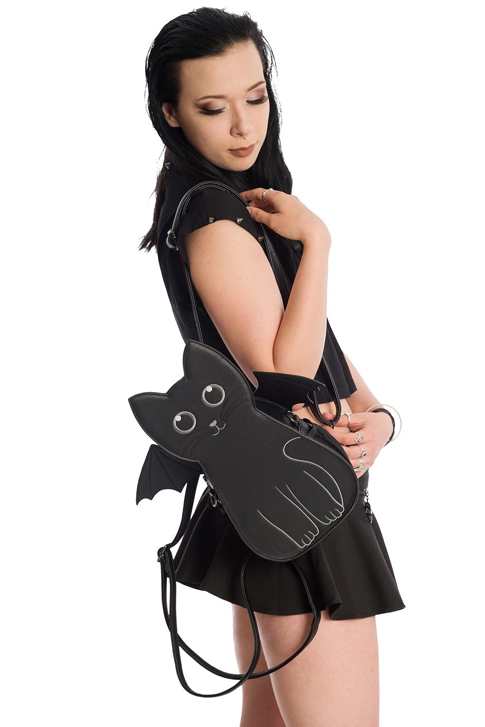 Lost Queen Women's Wendigo Bag Convertible Backpack Cute Black Cat Bat Crossbody Purse