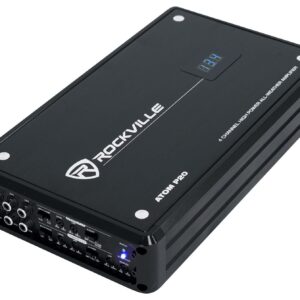 Rockville Atom P20 Marine/ATV/Car Bluetooth Amplifier 1600w Peak/440w RMS 4 Channel w/Volt Meter, Black