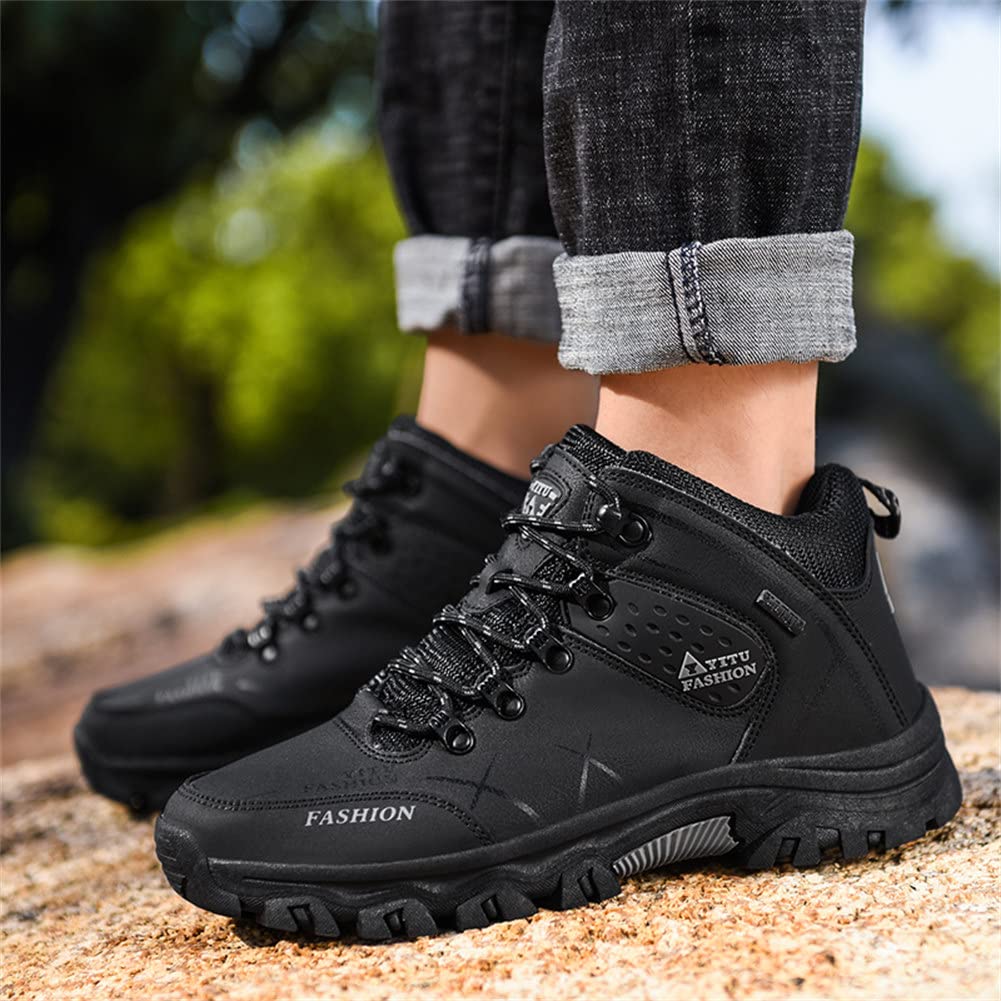 ailishabroy Men's Outdoor Kihing Shoes Lightweight Work Ankle Boots Mid-Top Outdoor Backpacking Camping Shock-Absorbing Shoes for Men