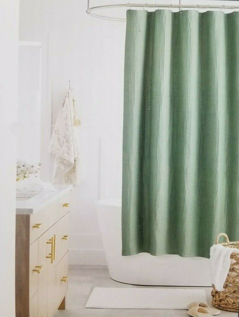 Threshold Waffle Weave Fabric Shower Curtain 72" x 72"- Green