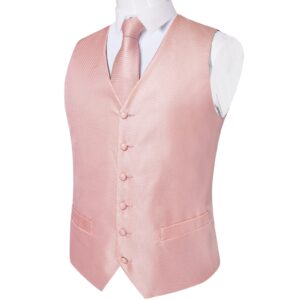 DiBanGu Mens Vest and Tie Set Formal Paisley Waistcoat and Necktie Pocket Square Cufflinks Silk Suit Vest for Tuxedo Wedding, Rose Gold, XX-Large