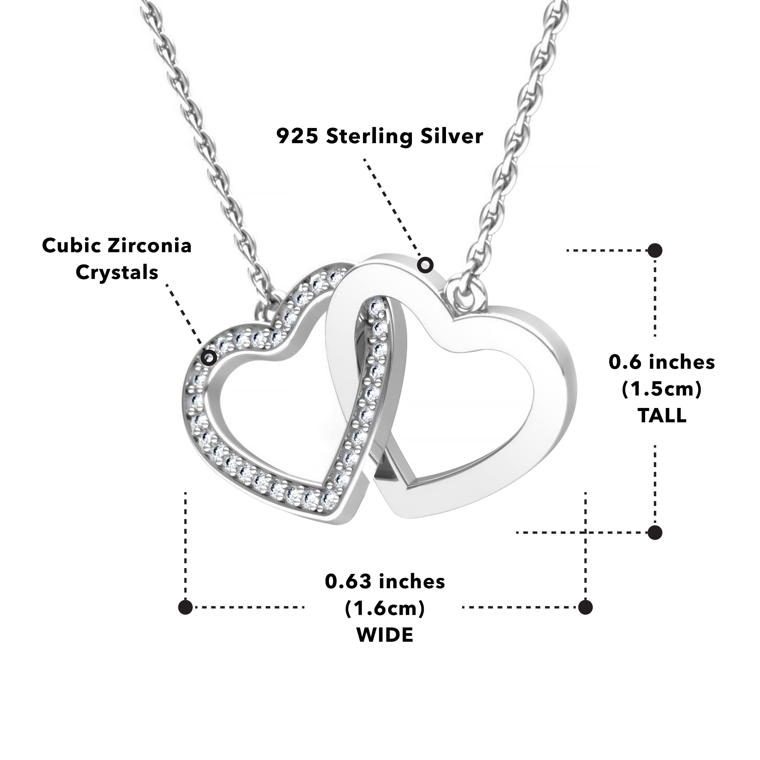 Aphrodite’s Joined Heart Necklace for Women, 925 Sterling Silver Pendant Necklace Valentine’s Day Gift for Her with Message Card and Gift Box, Christmas, Wife, Girlfriend