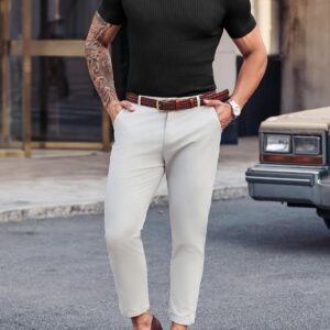 Mens Casual Slim Fit Basic Tops Short Sleeve Shirt Turtleneck T Shirts Rib Knitted Stretch Pullover Sweater